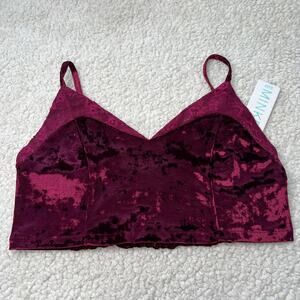 MinkPink Deep Red Velour Lace Crop Top Medium